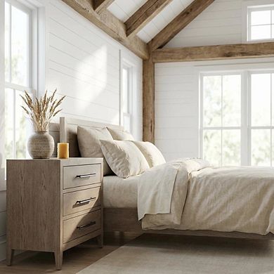 Gray Oak Finish Nightstand with Modern Design and Distressed Accents