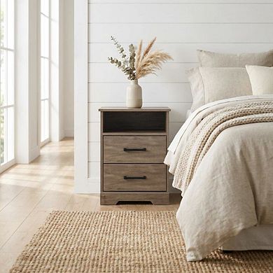 Nightstand Bedside Table with Farmhouse Style and Laminate Finish