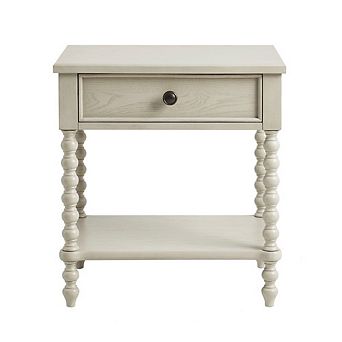 Beige Bedside Table with Solid Wood Frame and MDF with Wood Veneer Finish