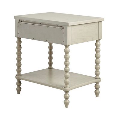 Beige Bedside Table with Solid Wood Frame and MDF with Wood Veneer Finish