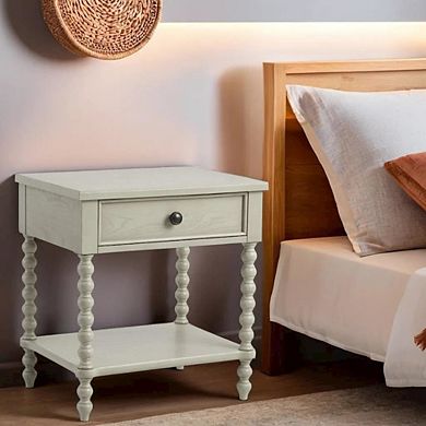 Beige Bedside Table with Solid Wood Frame and MDF with Wood Veneer Finish