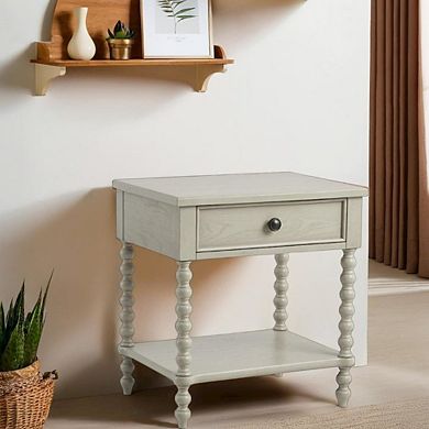 Beige Bedside Table with Solid Wood Frame and MDF with Wood Veneer Finish