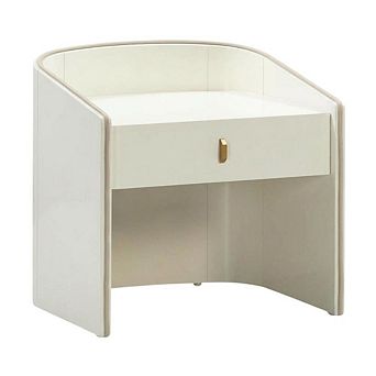 Lacquer Nightstand with Soft Close Drawers and Acacia Legs