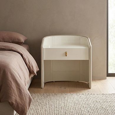 Lacquer Nightstand with Soft Close Drawers and Acacia Legs