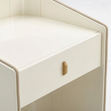 Lacquer Nightstand with Soft Close Drawers and Acacia Legs