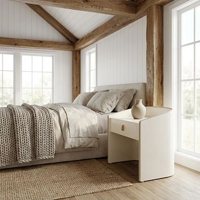 Lacquer Nightstand with Soft Close Drawers and Acacia Legs