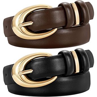 2 Pack Fashion Belts Gold Buckle Design for Pants and Jeans