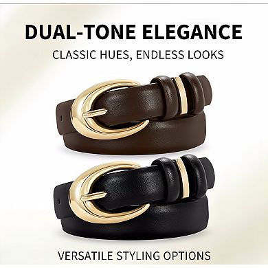 2 Pack Fashion Belts Gold Buckle Design for Pants and Jeans