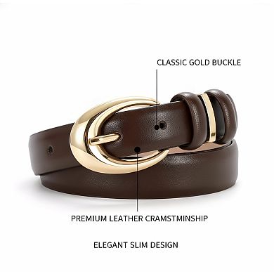 2 Pack Fashion Belts Gold Buckle Design for Pants and Jeans