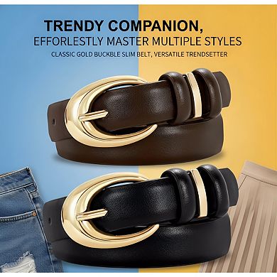 2 Pack Fashion Belts Gold Buckle Design for Pants and Jeans
