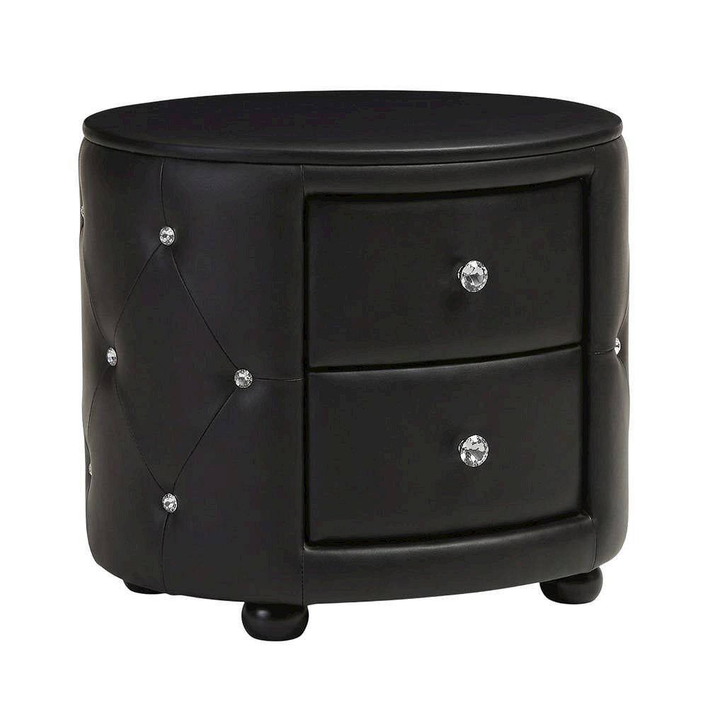 Glamour Style Faux Leather Nightstand with 2 Drawers and Oval Design