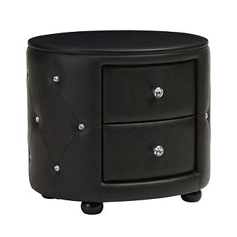 Glamour Style Faux Leather Nightstand with 2 Drawers and Oval Design