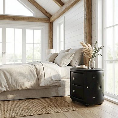 Glamour Style Faux Leather Nightstand with 2 Drawers and Oval Design