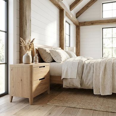 Oak Finish Nightstand with Modern Style and Durable Construction