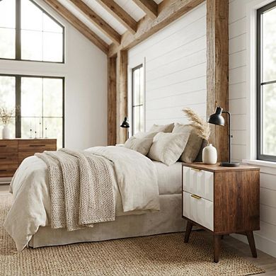 Black Modern Bedroom Nightstand with Minimalist Design and Metal Frame