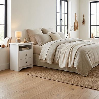 Monterey Tall Nightstand with 2 Drawers and Open Shelf for Bedroom