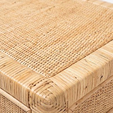 Bohemian Rattan and Mahogany Nightstand with Single Drawer and Stylish Design