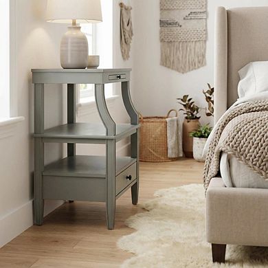 Antique Grey Storage Nightstand with Spacious Drawer and Modern Design