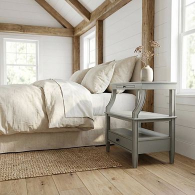 Antique Grey Storage Nightstand with Spacious Drawer and Modern Design