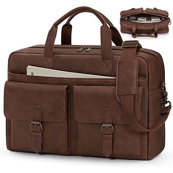 ZUQIETA 16" Vintage Leather Messenger Bag for Men - Laptop Briefcase for Work, Office & Travel