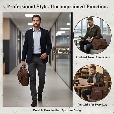 ZUQIETA 16" Vintage Leather Messenger Bag for Men - Laptop Briefcase for Work, Office & Travel
