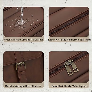 ZUQIETA 16" Vintage Leather Messenger Bag for Men - Laptop Briefcase for Work, Office & Travel