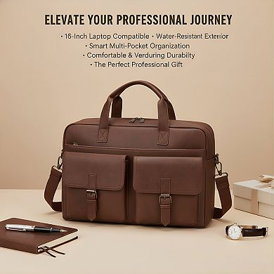 ZUQIETA 16" Vintage Leather Messenger Bag for Men - Laptop Briefcase for Work, Office & Travel
