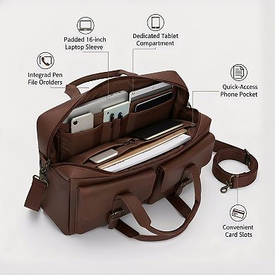 ZUQIETA 16" Vintage Leather Messenger Bag for Men - Laptop Briefcase for Work, Office & Travel