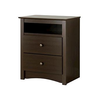 Tall Nightstand with 2 Drawers and Open Shelf for Bedroom Storage