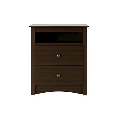 Tall Nightstand with 2 Drawers and Open Shelf for Bedroom Storage