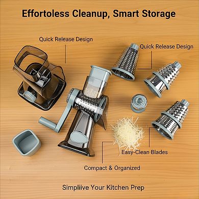 Rotary Cheese Grater Hand Crank with 3 Stainless Steel Blades