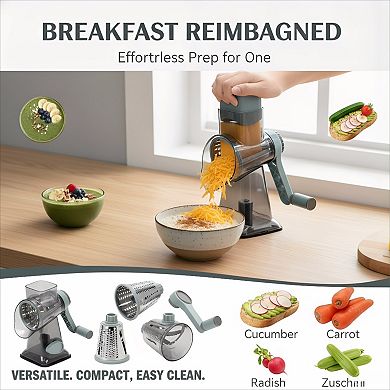 Rotary Cheese Grater Hand Crank with 3 Stainless Steel Blades