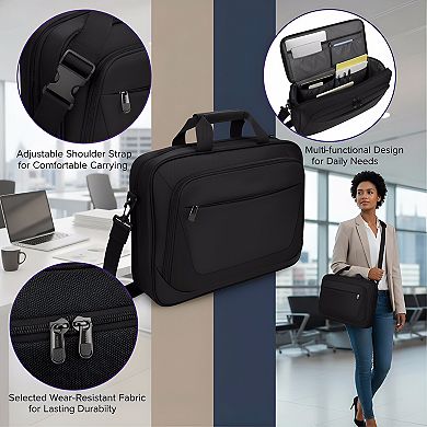 ZUQIETA 15.6" Laptop Messenger Briefcase with Shoulder Strap, Black