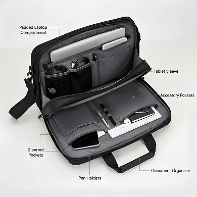 ZUQIETA 15.6" Laptop Messenger Briefcase with Shoulder Strap, Black