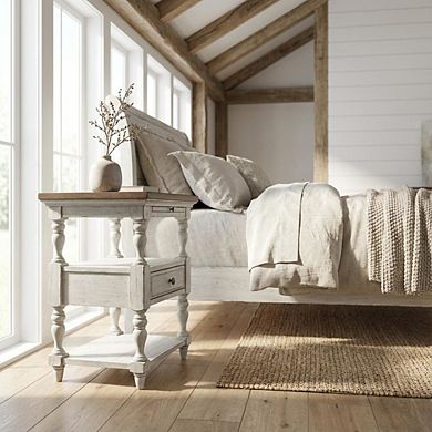 Antique Bedroom Nightstand with Chestnut Top and Single Drawer