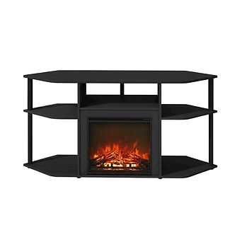 FurniFact Electric Fireplace Corner TV Stand with Solid Wood Frame