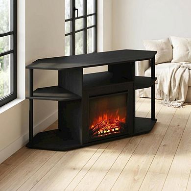 FurniFact Electric Fireplace Corner TV Stand with Solid Wood Frame