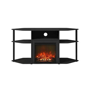 FurniFact Electric Fireplace Corner TV Stand with Solid Wood Frame