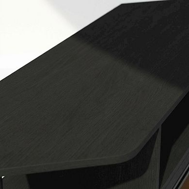 FurniFact Electric Fireplace Corner TV Stand with Solid Wood Frame