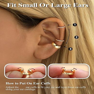 ZUQIETA Hypoallergenic Ear Cuffs - 14K Gold Plated, No-Piercing Clip On