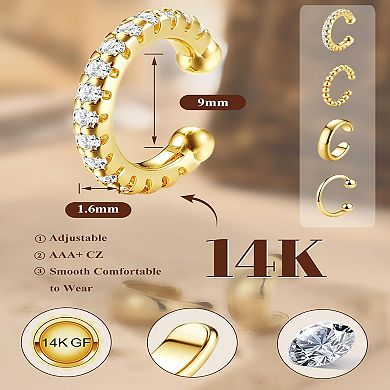 ZUQIETA Hypoallergenic Ear Cuffs - 14K Gold Plated, No-Piercing Clip On