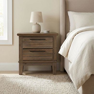 Solid Wood 2-Drawer Nightstand with Classic Design
