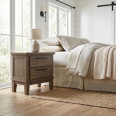 Solid Wood 2-Drawer Nightstand with Classic Design