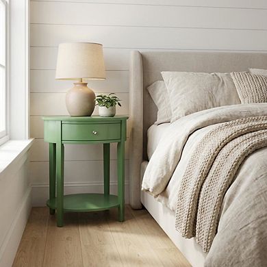 Nightstand with Wooden Drawer and Sturdy Construction