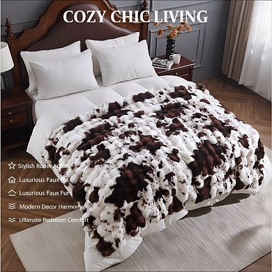 Faux Fur Throw Blanket Fluffy Plush Bubble Design for Couch