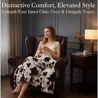 Faux Fur Throw Blanket Fluffy Plush Bubble Design for Couch