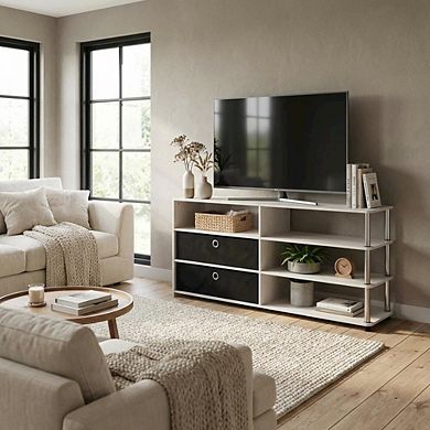 FurniFact Wooden TV stand for up to 55 inches with storage bins