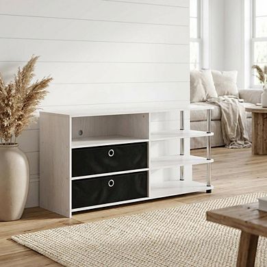 FurniFact Wooden TV stand for up to 55 inches with storage bins