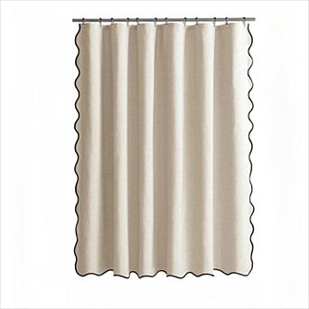 Scalloped Shower Curtain Linen Textured Extra Long Heavy Duty