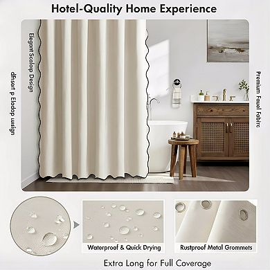 Scalloped Shower Curtain Linen Textured Extra Long Heavy Duty